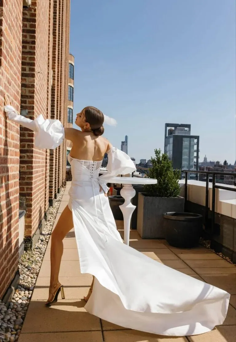 Charming Mermaid Wedding Dress For Women Strapless Puff Long Sleeve Charming Side Slit Vestidos De Novia Customized - Image 2