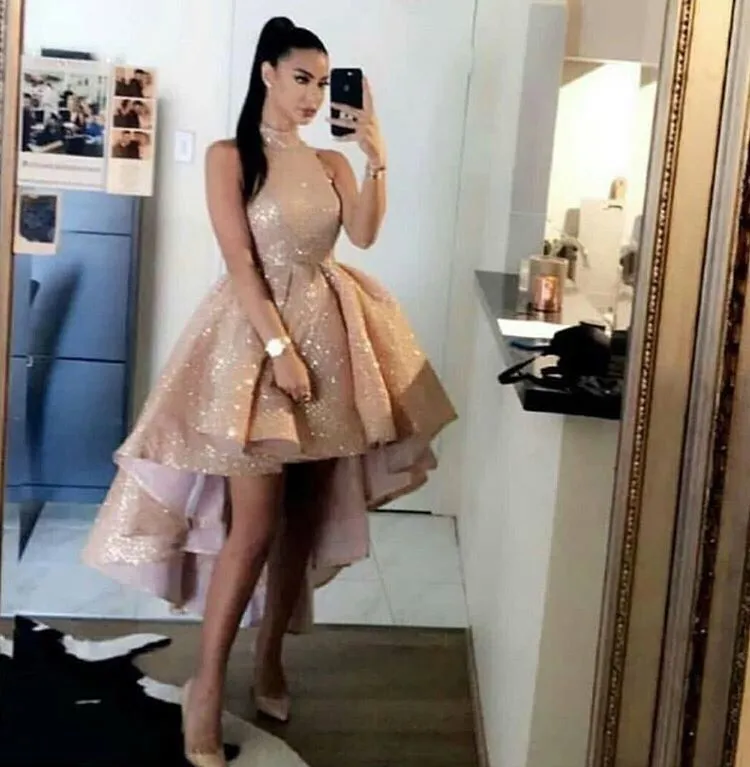 High Neck Sequins Mini Graduation Dresses Sexy Short Front Long Back Sleeveless Prom Gowns Custom Made - Image 3