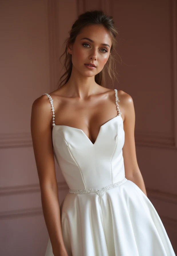 Chic Mini Short Wedding Dress with a Wrap Silhouette for a Flattering Fit - Image 2