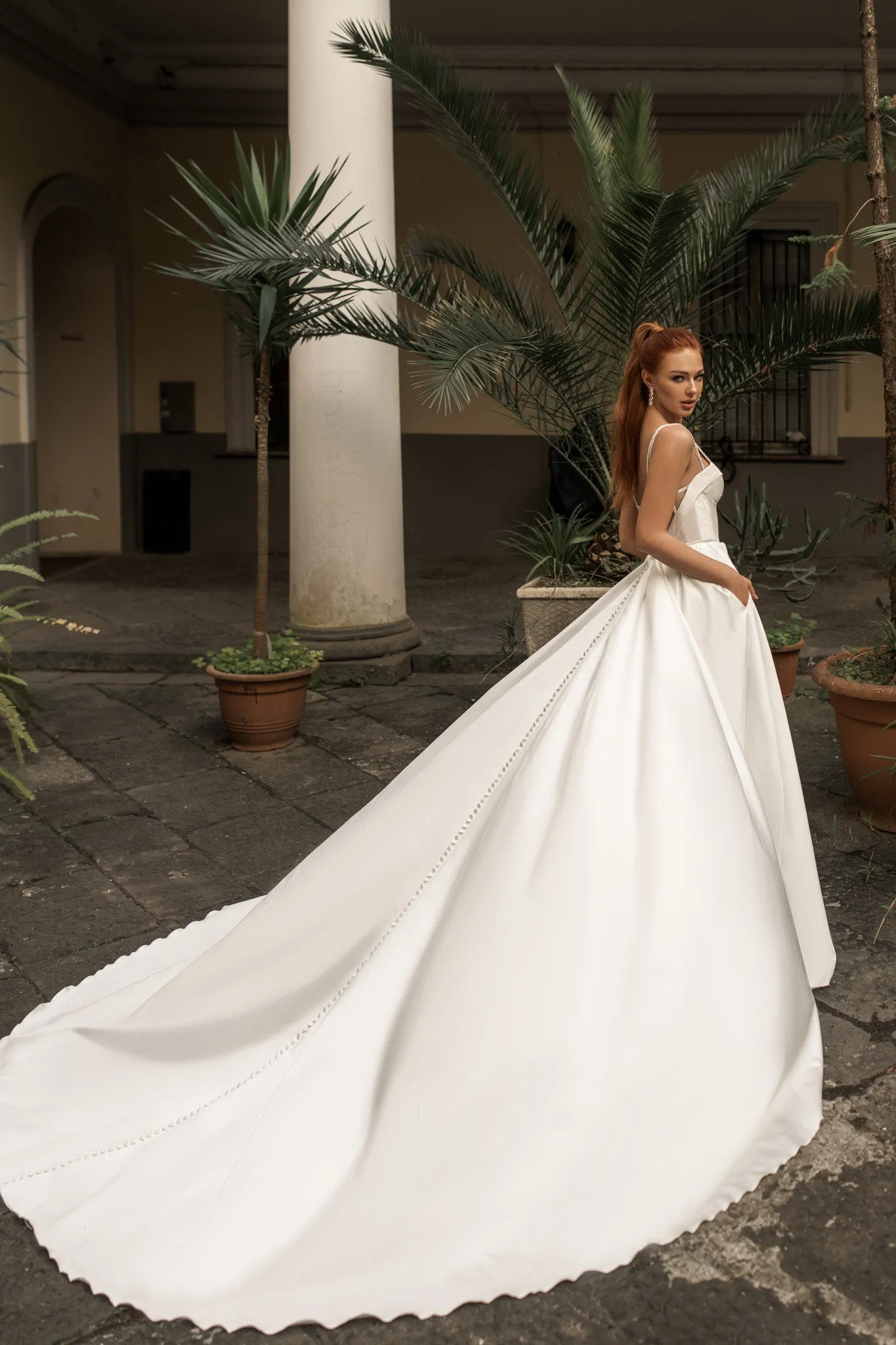Chic Minimalist A-Line Wedding Dress with Sweetheart Neckline and Spaghetti Straps for a Sleek Bridal Look - Image 2