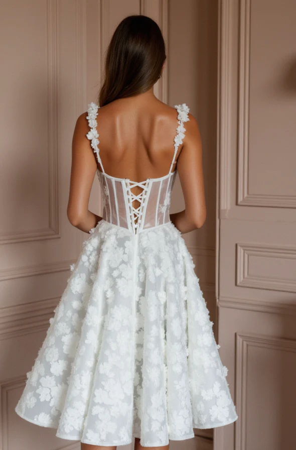 Chic Short Wedding Dress and Mini Dress with a Feathered Skirt for a Unique Touch - Image 3