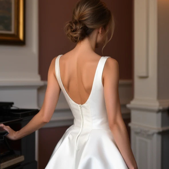 Chic Short Wedding Dress and Mini Dress with a High Neckline for a Sophisticated Style - Image 5