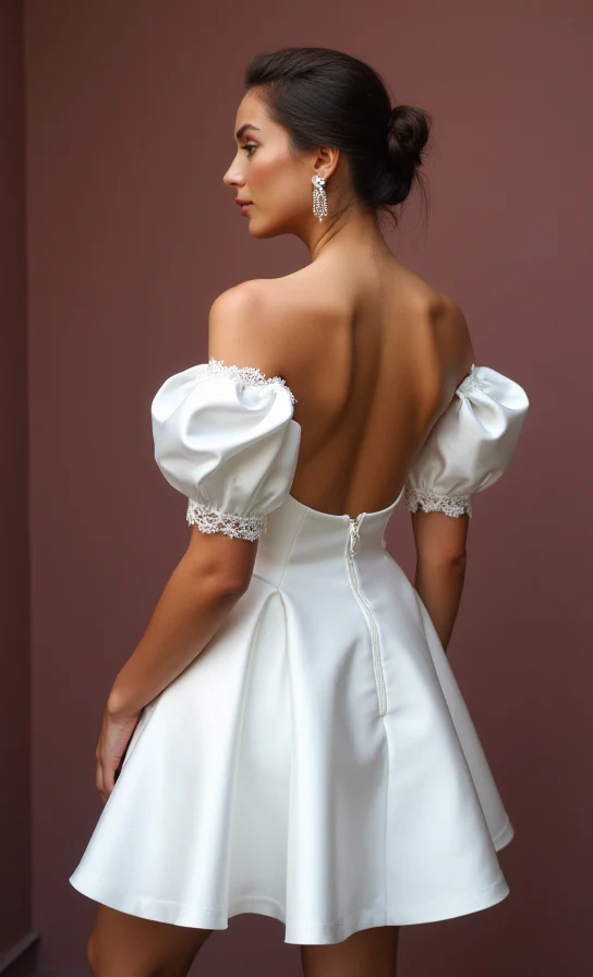 Chic Short Wedding Dress and Mini Dress with a Square Cut and Puff Sleeves - Image 3