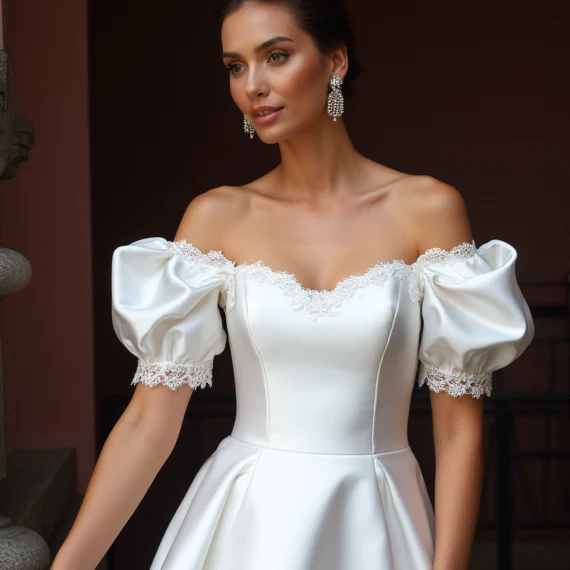 Chic Short Wedding Dress and Mini Dress with a Square Cut and Puff Sleeves - Image 4