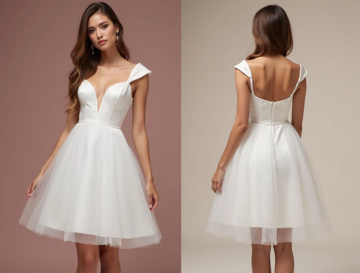 Chic White Mini Short Wedding Dress with a Pleated Skirt for an Elegant and Flattering Fit