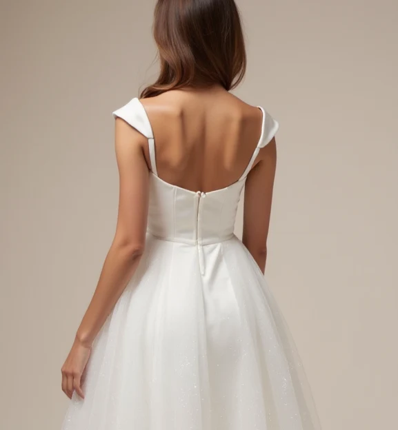 Chic White Mini Short Wedding Dress with a Pleated Skirt for an Elegant and Flattering Fit - Image 5