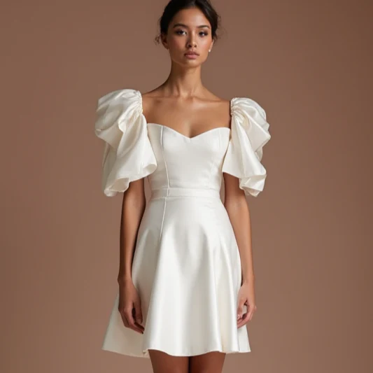 Chic White Mini Short Wedding Dress with a Strapless Bodice for a Sleek and Modern Look - Image 4