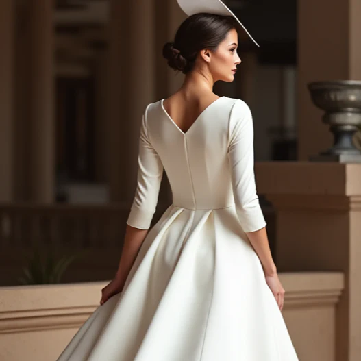 Chic White Mini Short Wedding Dress with Pearl Buttons for a Vintage and Timeless Look - Image 5