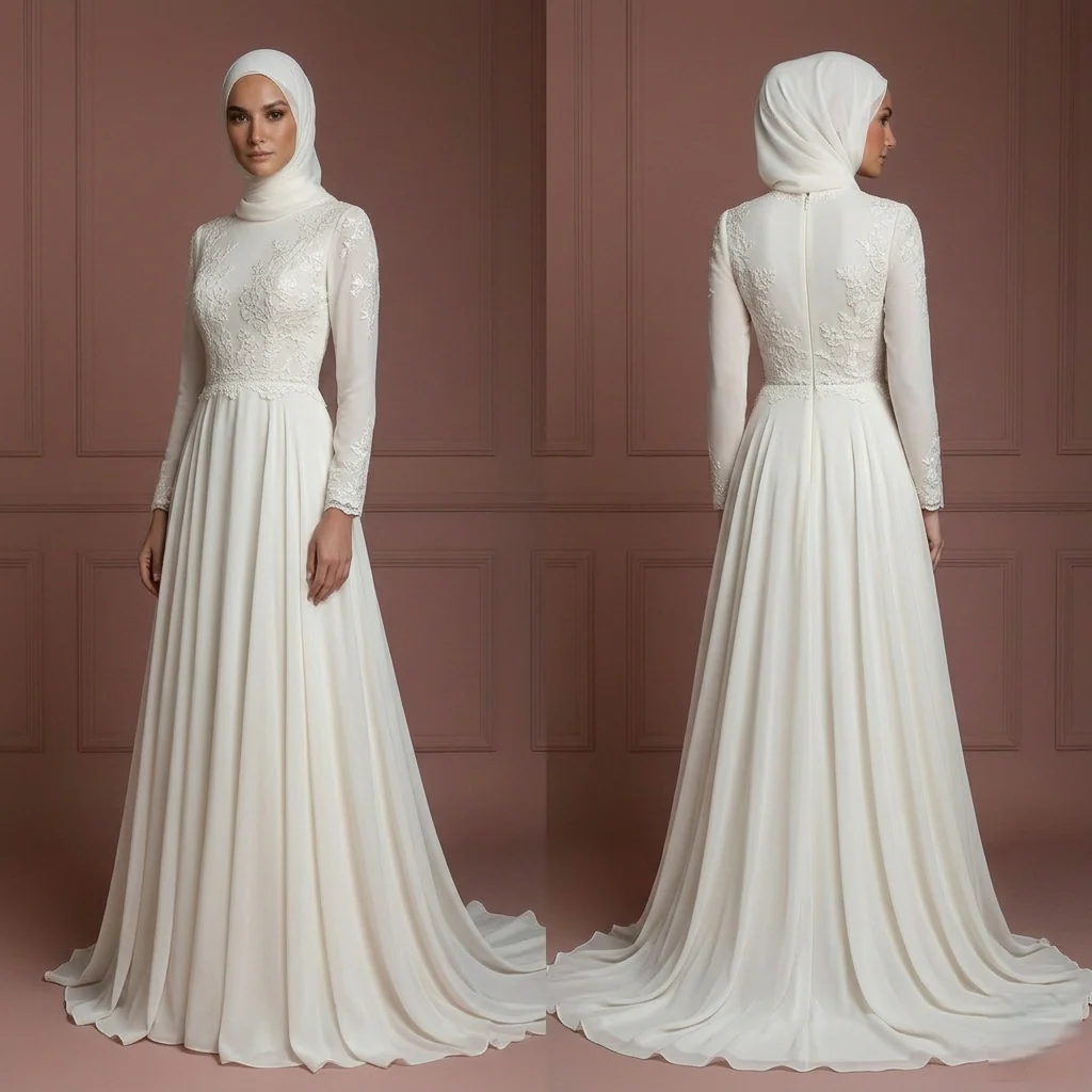 Chiffon Flowing Nikah Wedding Dress – Hijab-Friendly Modest Style Muslim