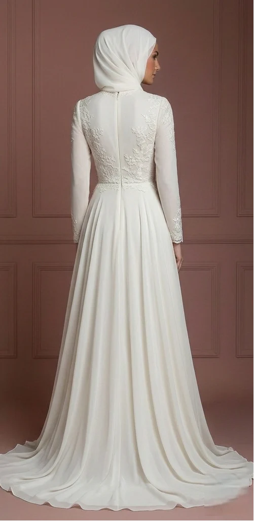 Chiffon Flowing Nikah Wedding Dress – Hijab-Friendly Modest Style Muslim - Image 3