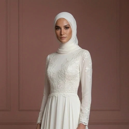 Chiffon Flowing Nikah Wedding Dress – Hijab-Friendly Modest Style Muslim - Image 4