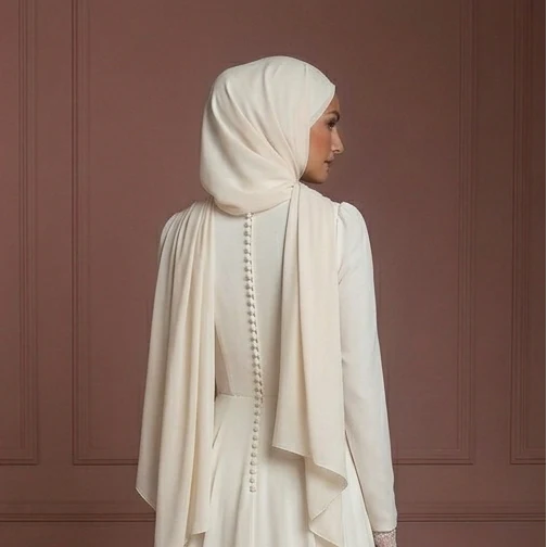 Chiffon Long Sleeve Wedding Dress – Soft Ivory Hijab Outfit Muslim - Image 5