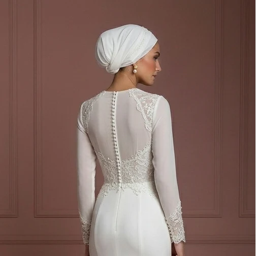 Chiffon Mermaid Hijab Wedding Dress – Pearl White Modest Outfit Muslim - Image 5