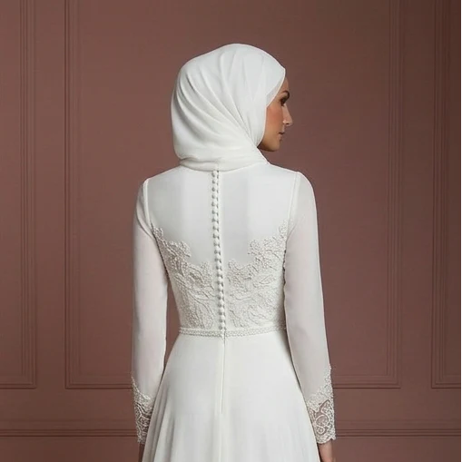 Chiffon Minimalist Hijab Wedding Dress – Ivory Nikah Outfit Muslim - Image 5
