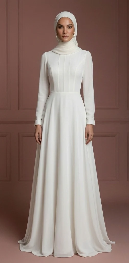 Chiffon Minimalist Nikah Wedding Dress – Soft Ivory Hijab Outfit Muslim - Image 2