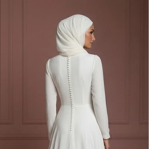 Chiffon Minimalist Nikah Wedding Dress – Soft Ivory Hijab Outfit Muslim - Image 5