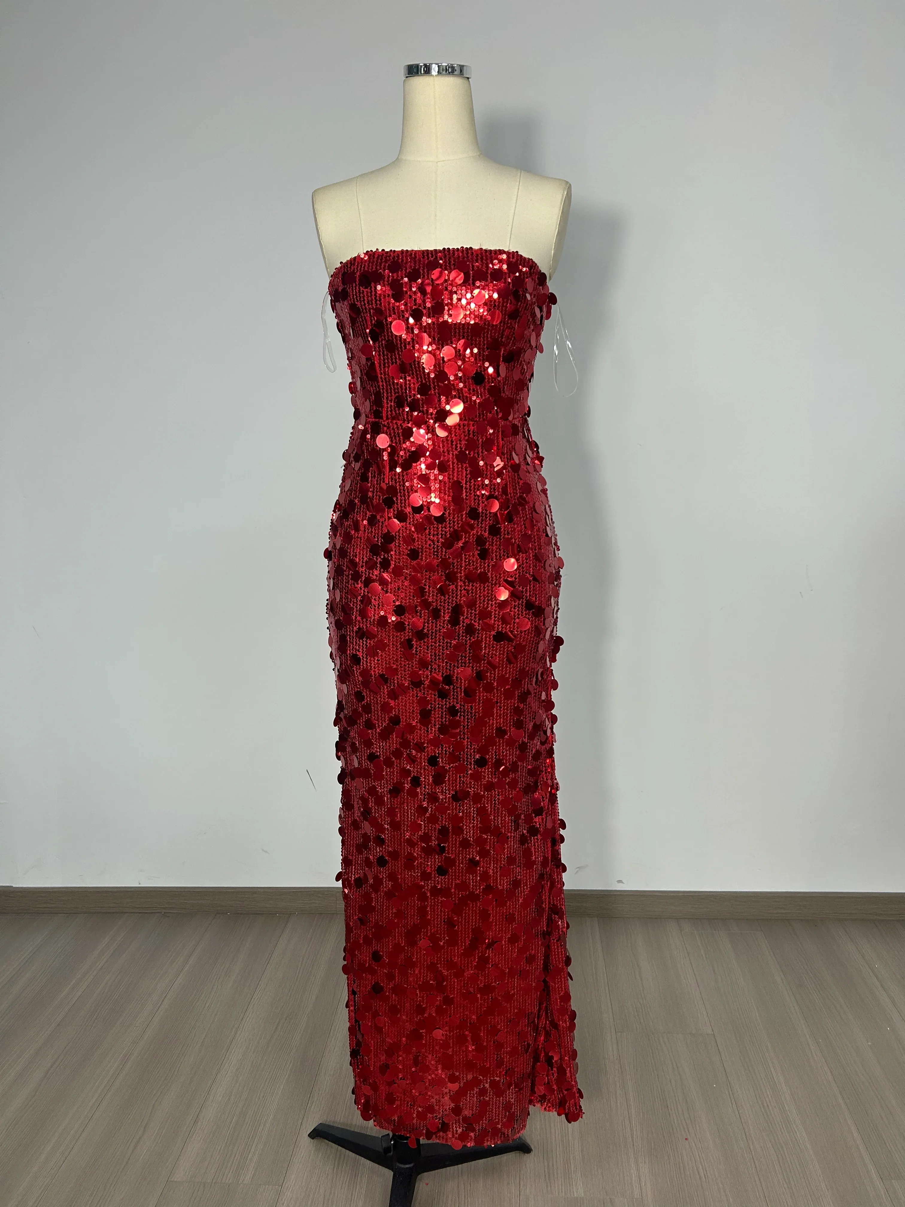Christmas Style Women Shinning Red Sequins Strapless Bodycon Long Dress Celebrate Birthday Party Nightclub Outfit Vestido - Image 5