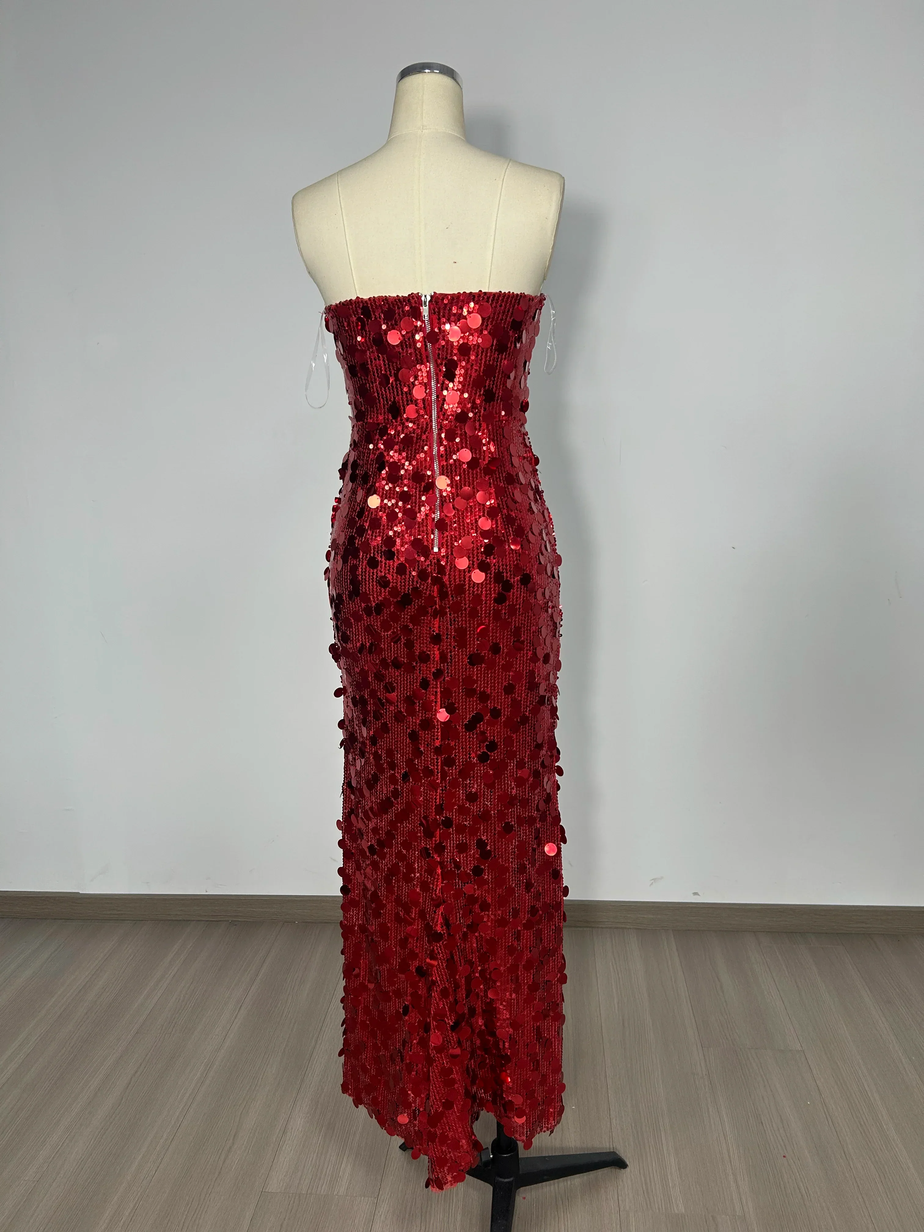 Christmas Style Women Shinning Red Sequins Strapless Bodycon Long Dress Celebrate Birthday Party Nightclub Outfit Vestido - Image 6