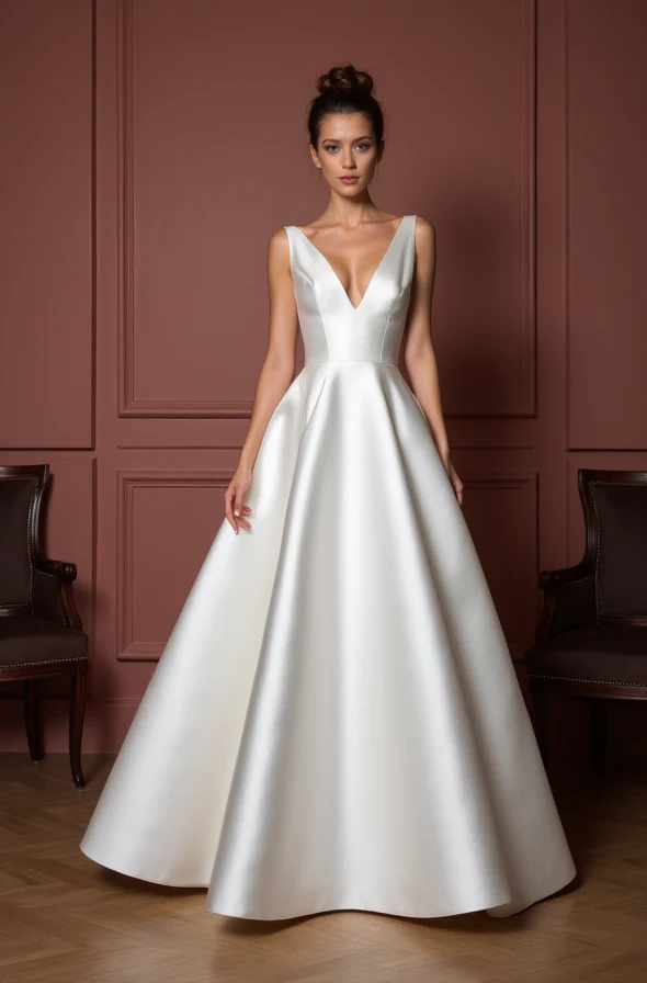 Classic A-Line Wedding Dress with a Satin Train for a Polished Look - Image 2