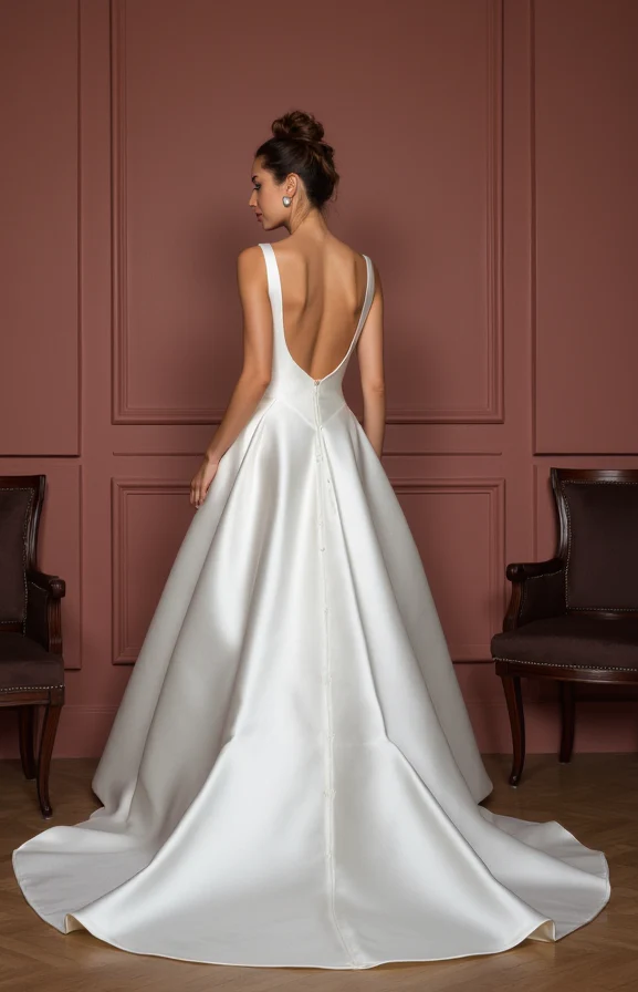 Classic A-Line Wedding Dress with a Satin Train for a Polished Look - Image 3