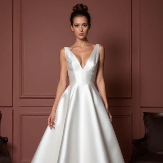 Classic A-Line Wedding Dress with a Satin Train for a Polished Look - Image 4