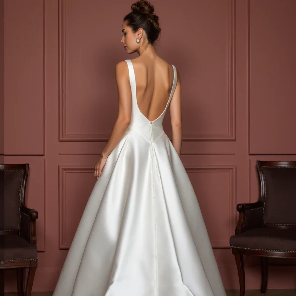 Classic A-Line Wedding Dress with a Satin Train for a Polished Look - Image 5