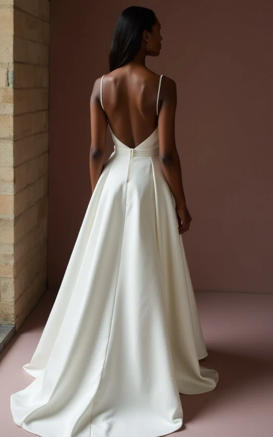 Classic White A-Line Wedding Dress with Delicate Lace Appliqué - Image 3