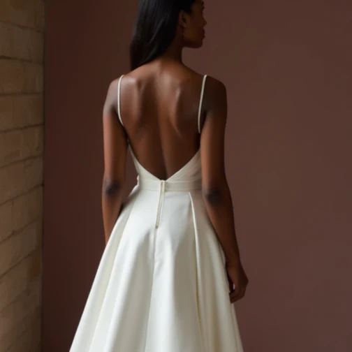 Classic White A-Line Wedding Dress with Delicate Lace Appliqué - Image 5