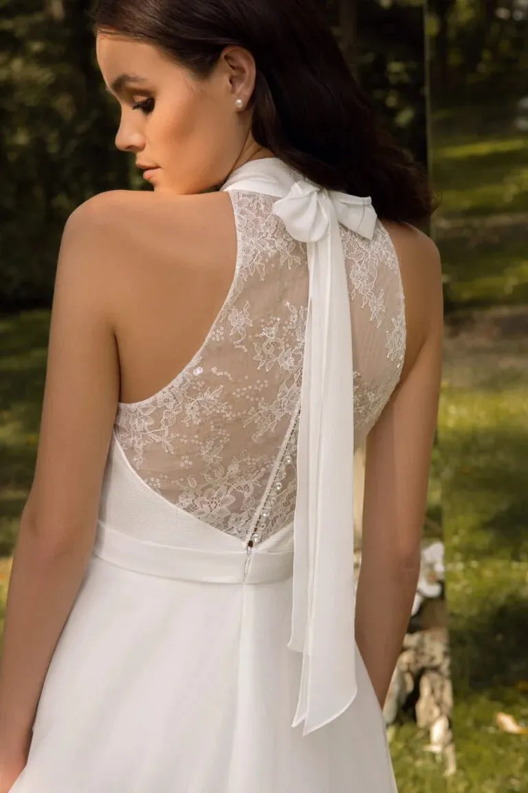 Classic A-line Wedding Dresses For Women Sleeveless High Neck Bow Chiffon Vestidos De Novia Brautmode Customised - Image 3