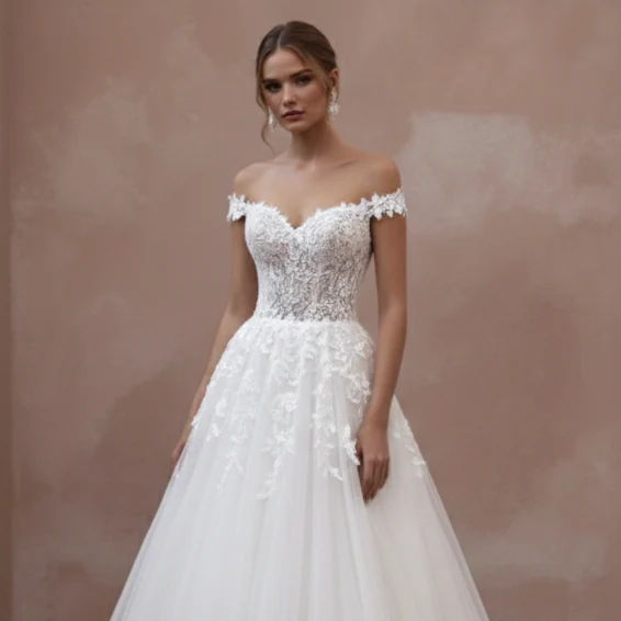 Romantic Tulle Wedding Dress Sweetheart Neckline Long Train - Image 4