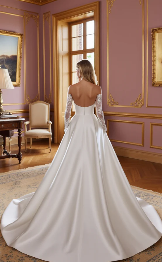 Classic White Princess Wedding Dress with a Full Skirt for a Royal Feel - Image 3