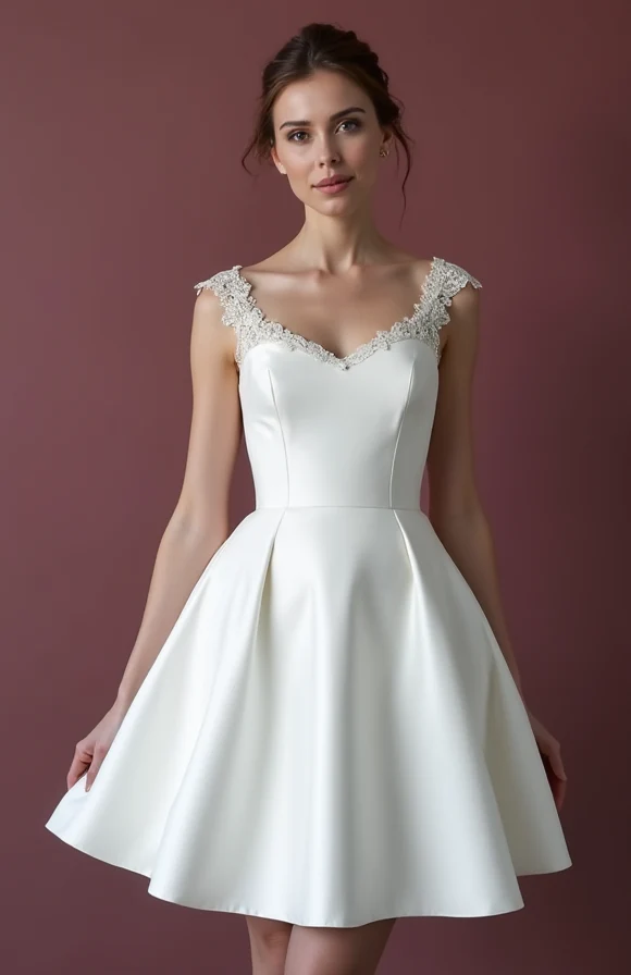 Classic Short Wedding Dress and Mini Dress with a V-Neckline for a Timeless Style - Image 2