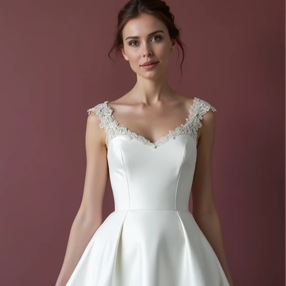 Classic Short Wedding Dress and Mini Dress with a V-Neckline for a Timeless Style - Image 4