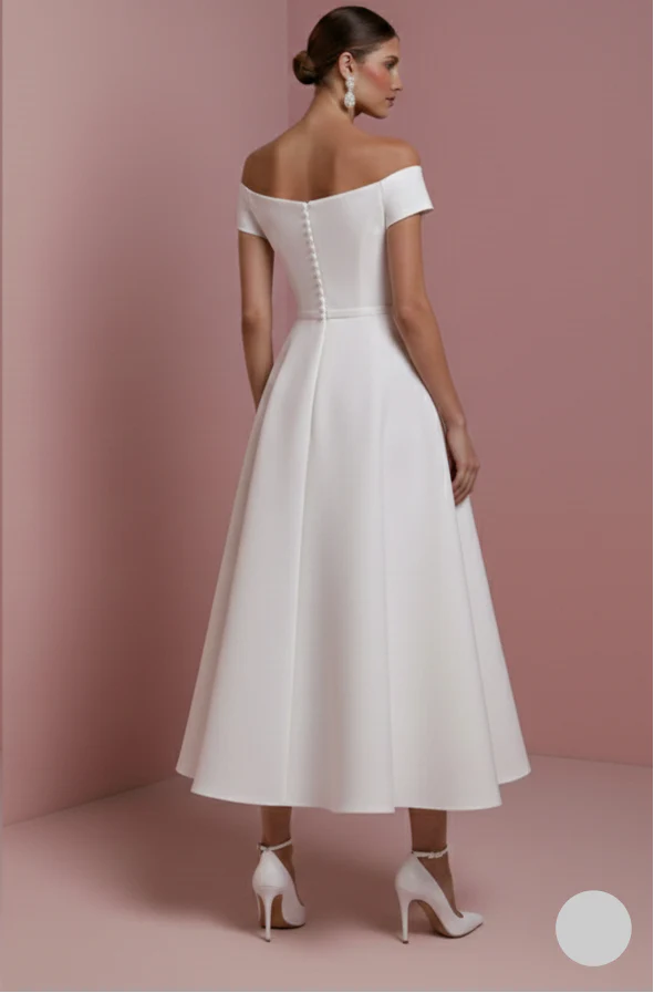 Short Sleeve Wedding Dress Tea Length Long Alternative White - Image 3