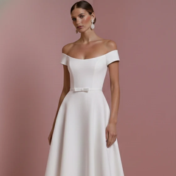Short Sleeve Wedding Dress Tea Length Long Alternative White - Image 4