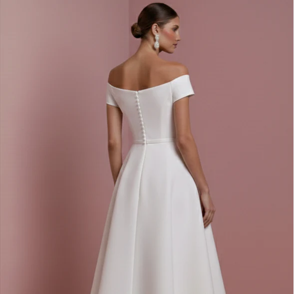 Short Sleeve Wedding Dress Tea Length Long Alternative White - Image 5