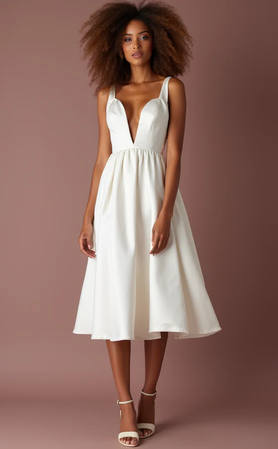 Classic White Mini Short Wedding Dress with a Fit-and-Flare Silhouette for a Feminine Shape - Image 2