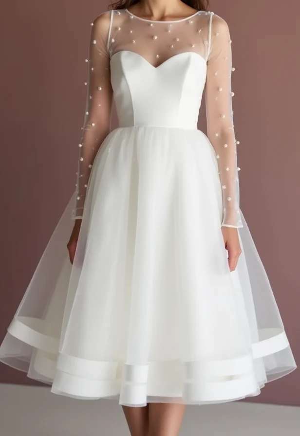 Classic White Mini Short Wedding Dress with a Wide Strap for a Comfortable Fit - Image 2
