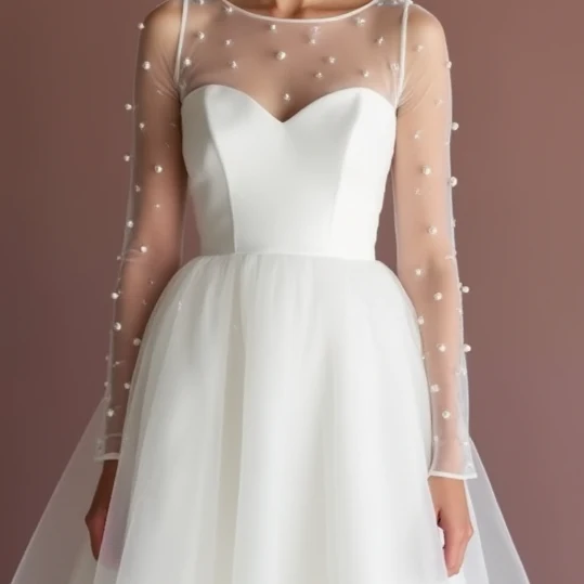 Classic White Mini Short Wedding Dress with a Wide Strap for a Comfortable Fit - Image 4