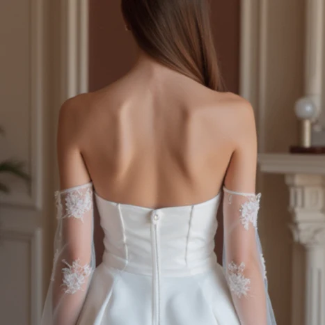 Classic White Mini Short Wedding Dress with a Wide V-Neck for an Elegant Look - Image 5