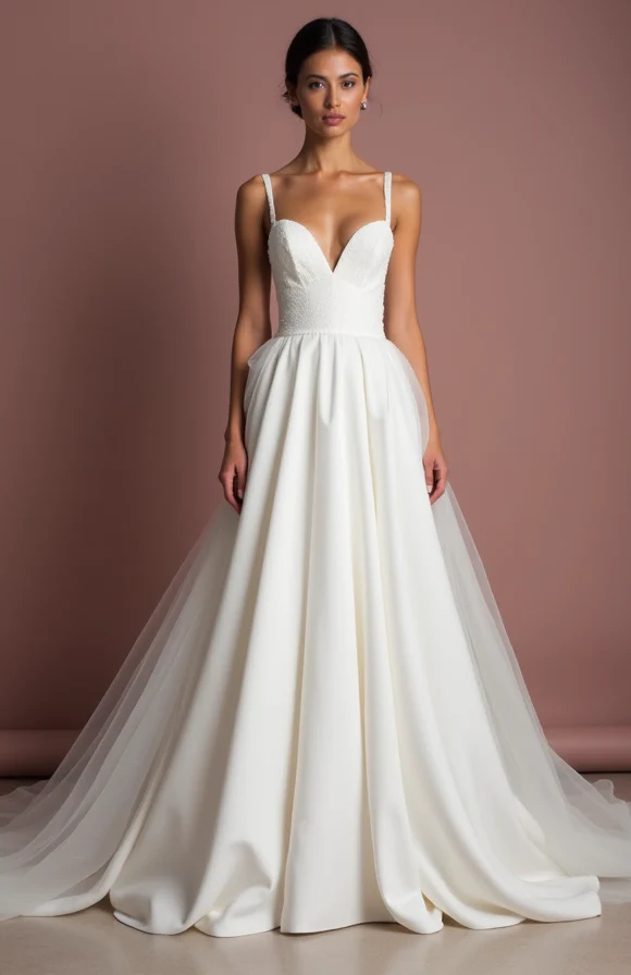 Classic White Princess Wedding Gown with Pearl Embellishments for Elegance - Image 2