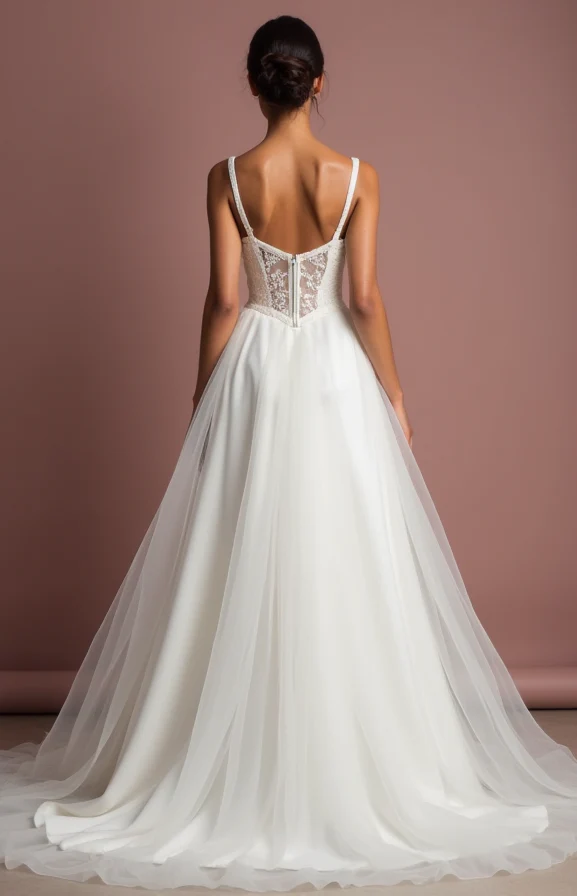 Classic White Princess Wedding Gown with Pearl Embellishments for Elegance - Image 3
