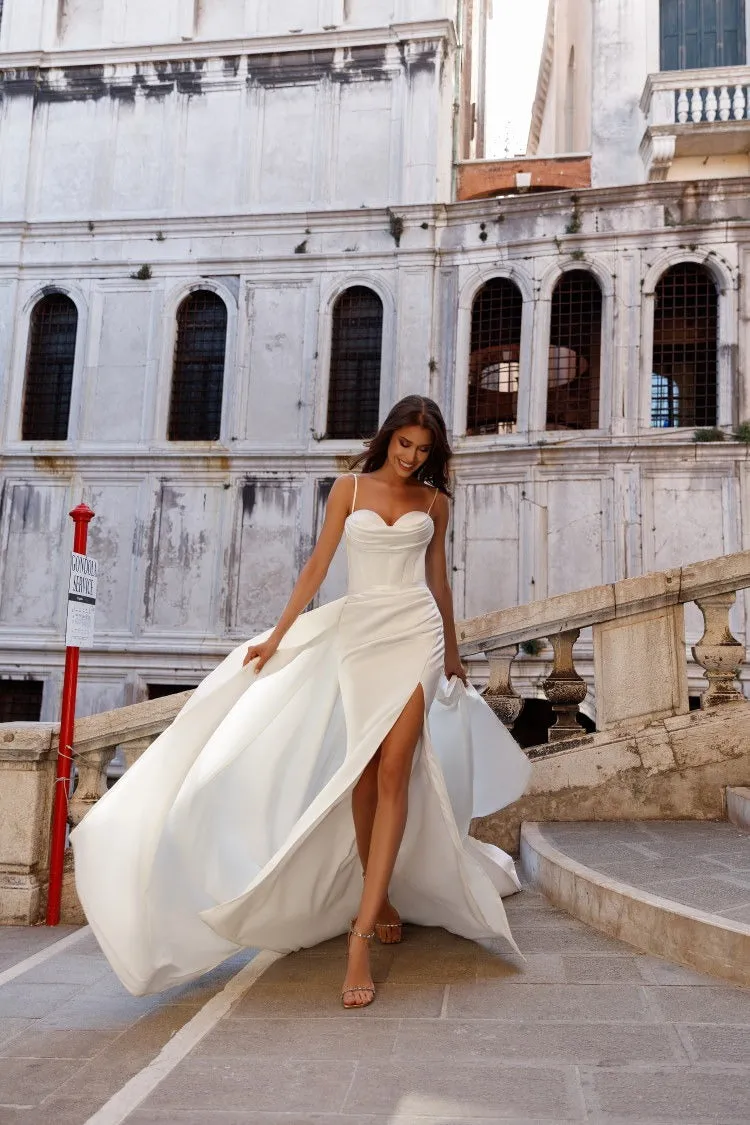 Slit Skirt Wedding Gown Vestido De Novia Dress Modern Satin Mermaid Bow Court Train Princess Bridal Sleeveless - Image 2