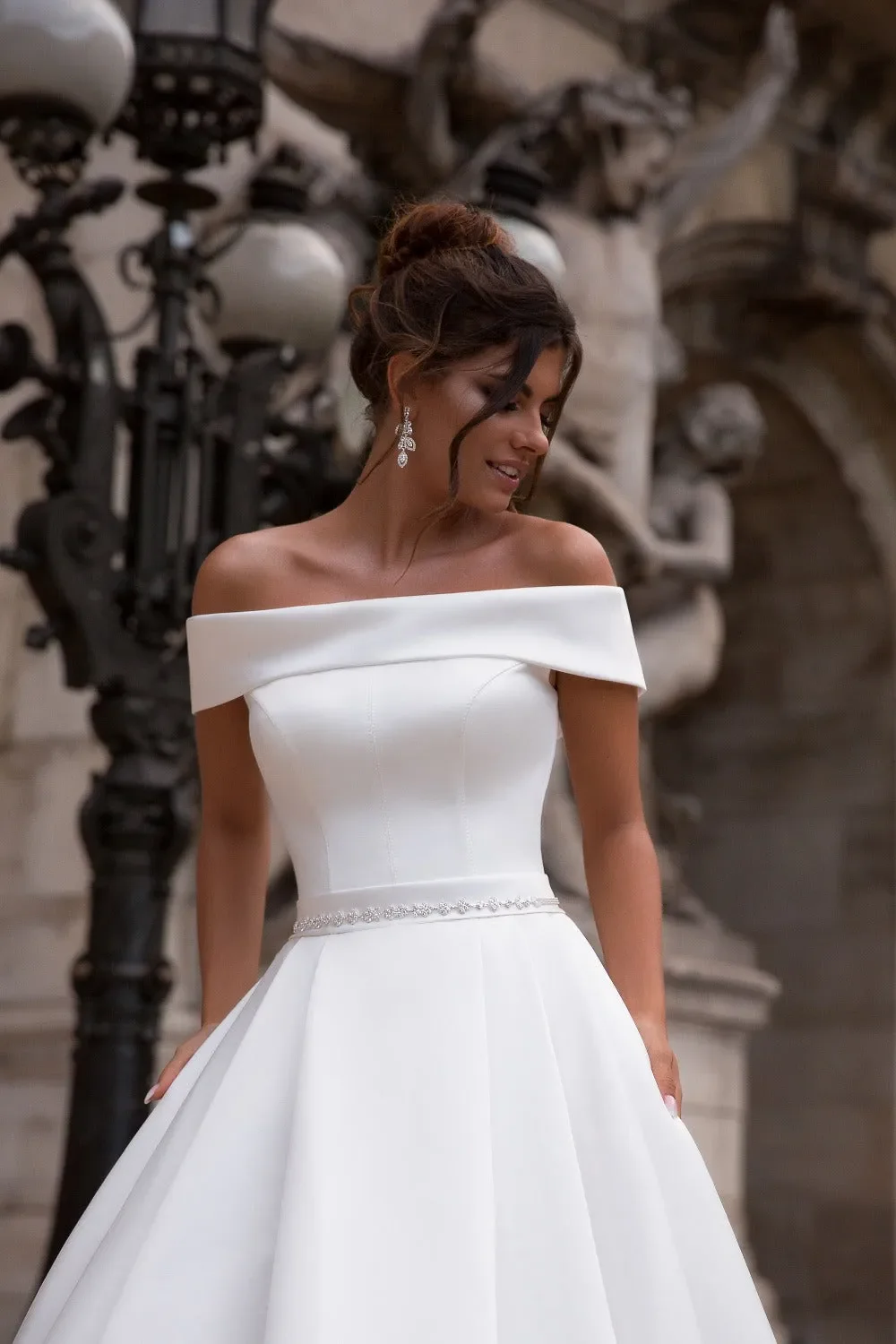 Roundness Shoulder Dress Bow Court Train Modern Mermaid Satin Gown Vestido De Novia Princess Bridal Sleeveless - Image 2