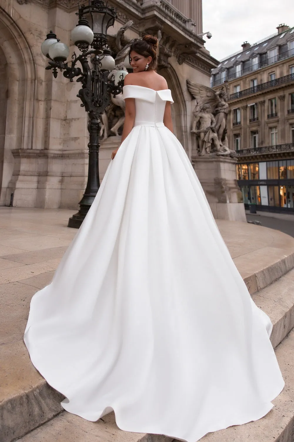 Roundness Shoulder Dress Bow Court Train Modern Mermaid Satin Gown Vestido De Novia Princess Bridal Sleeveless - Image 3