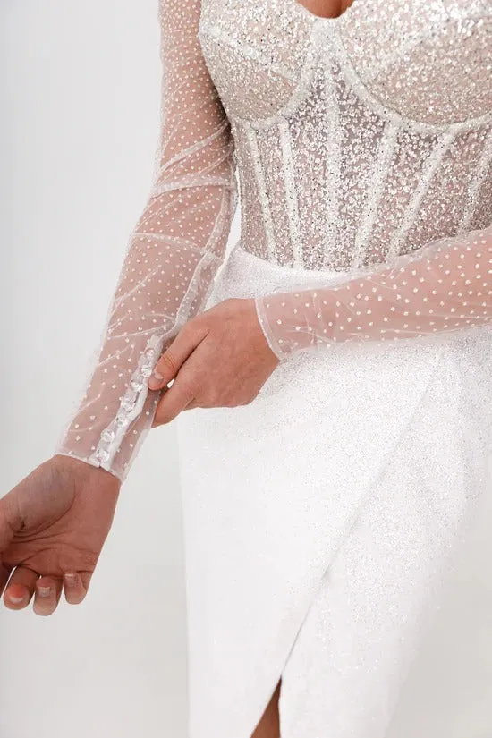 Sparkly with Long Sleeves Vestido De Novia Wedding Dress Princess Bow Court Train Modern Dress Mermaid Gown Satin - Image 7