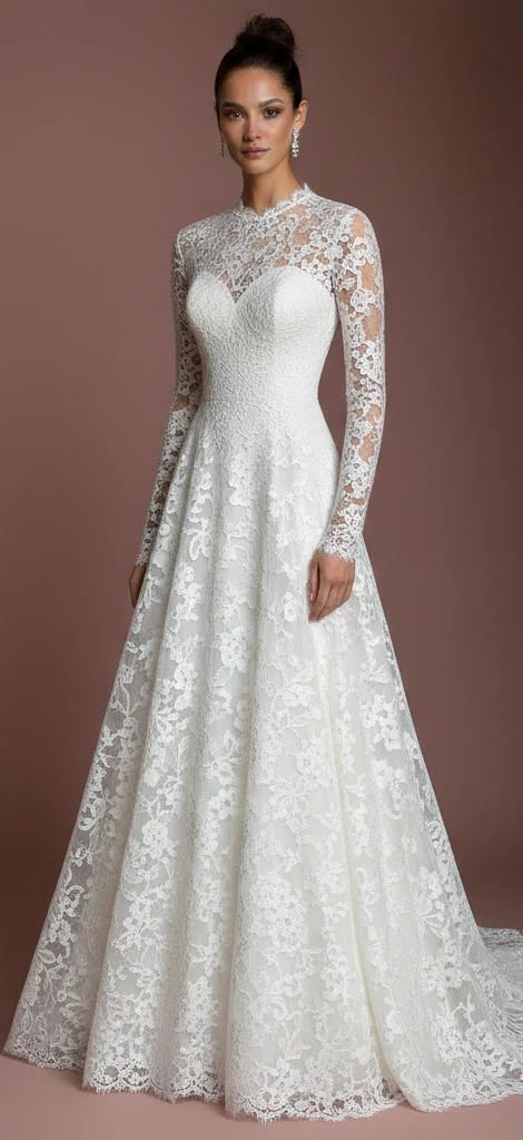 Floral Wedding Dress Subtle Long Embroidery Lace Bridal - Image 2