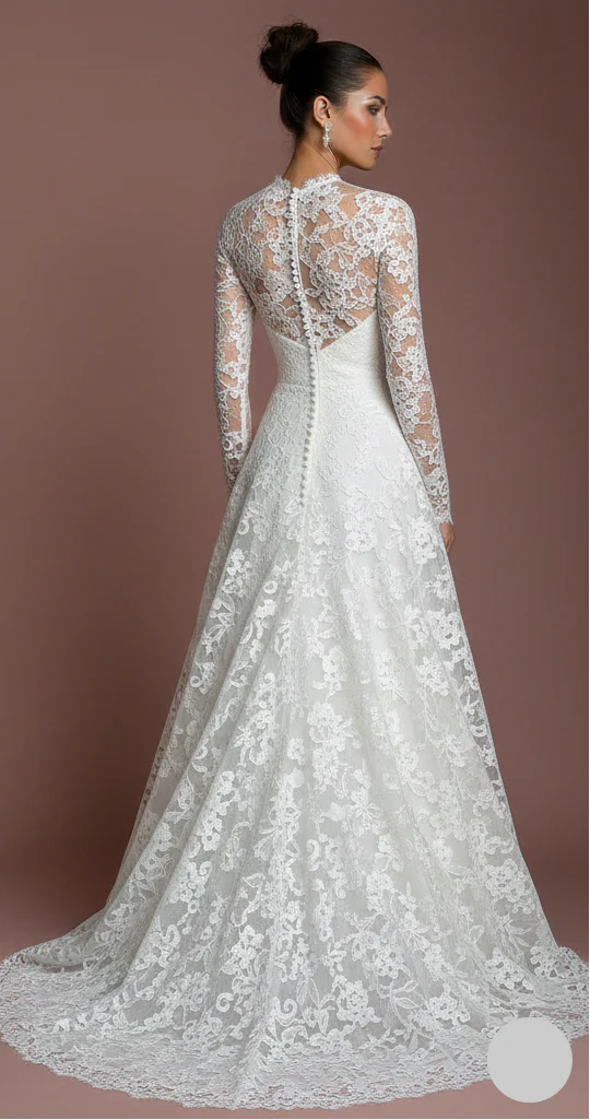 Floral Wedding Dress Subtle Long Embroidery Lace Bridal - Image 3