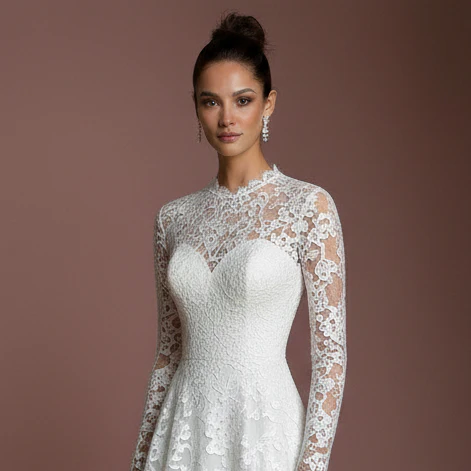 Floral Wedding Dress Subtle Long Embroidery Lace Bridal - Image 4
