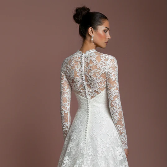 Floral Wedding Dress Subtle Long Embroidery Lace Bridal - Image 5
